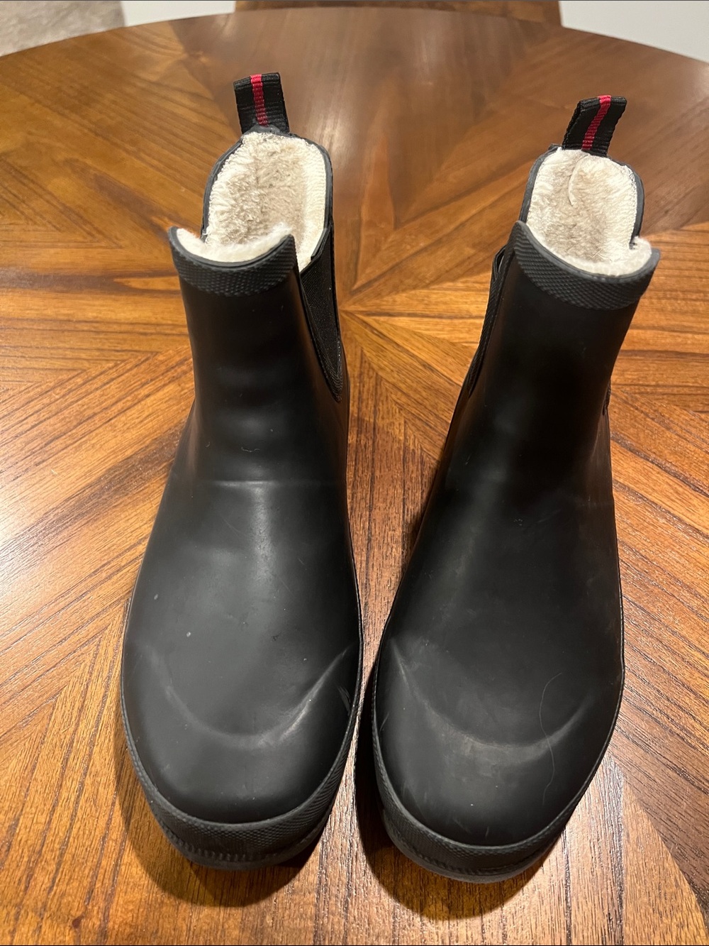 Women’s  Black Chelsea Rain Boots with Fleece Lining
